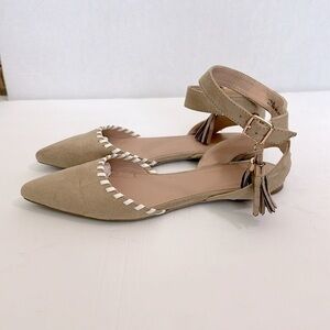 Project tan whipstitch Pika Tassel ankle strap Flat Size 7.5